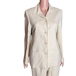 Lands’ End Linen Blend Pants Suit 10 Structured Preppy Neutral Minimalist Career